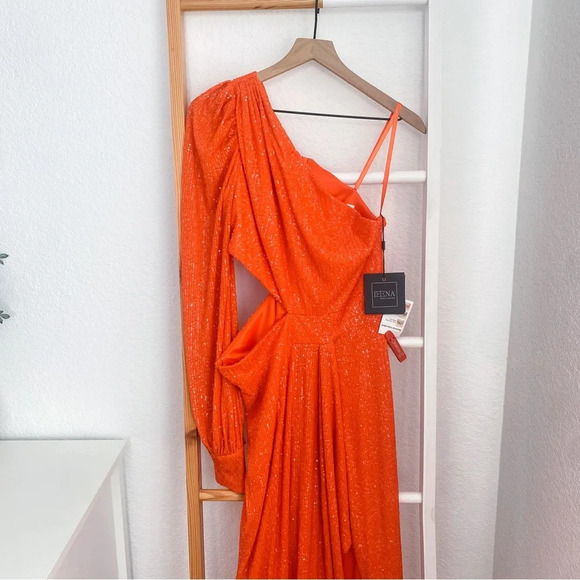 Mac Duggal 26730 Sequined One Shoulder Cut Out Gown Dress Tangerine Orange 10 - Picture 7 of 16
